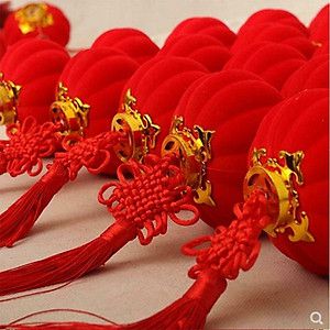 Velvet Chinese New Year Hanging Lanterns – Red & Gold Spherical Design