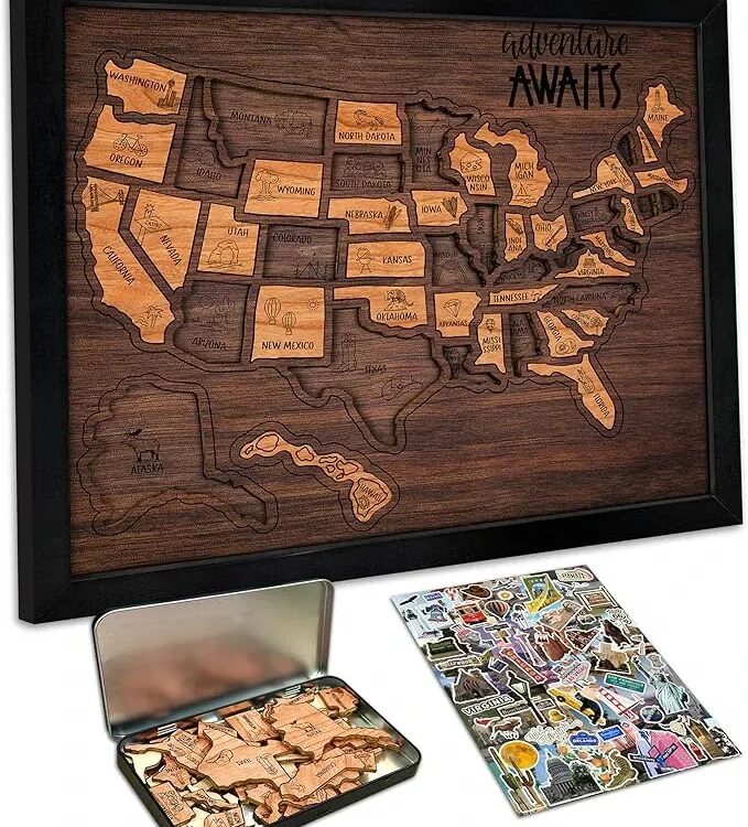 Last Day 49 OFF – Wooden USA Travel Map PuzzleA Stylish Way to Track Your Journe